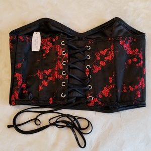 Black and red satin lace up bustier